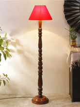 Red Cotton Conical Wooden Floor Lamp